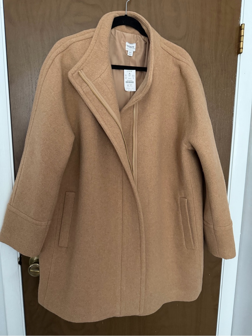 J. Crew Camel/Tan Wool-Blend Stand Collar Pea Coat